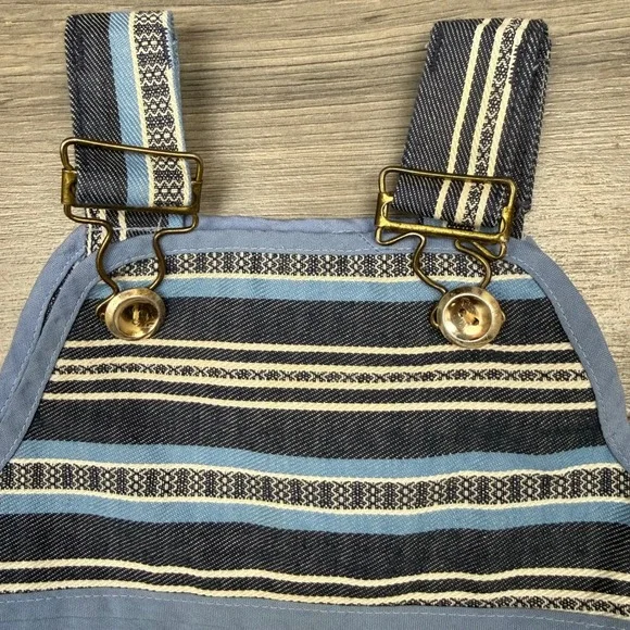 Vintage Baby Overalls 12–18M Blue Stripe Brass Buckle Button Repair Needed - Picture 2 of 8